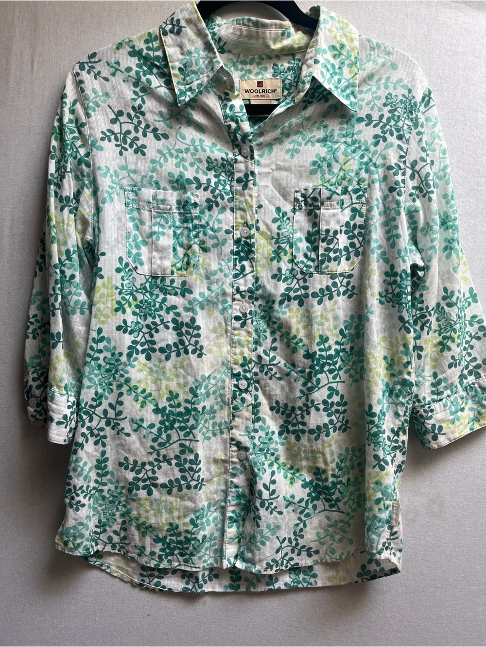 Woolrich Utility Pocket Leaf Print Button Up Shirt Women M